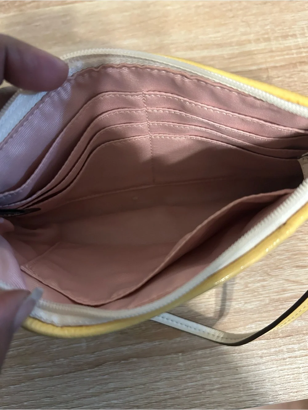 Coach Beige Signature Clutch with Yellow Trim